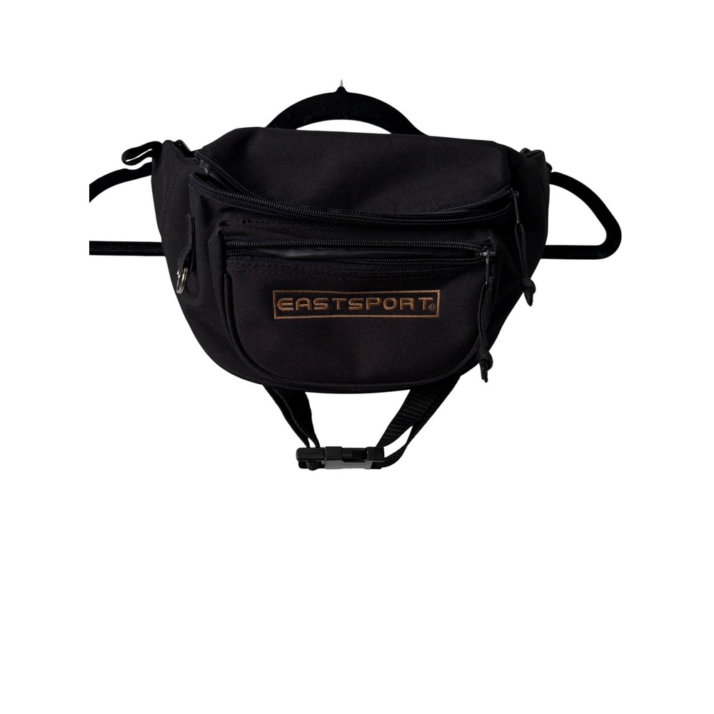 Eastsport Fanny Pack Unisex OS Black Excellent 3-Pocket Canvas Waist Bag‎